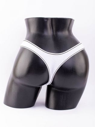 Стринги в рубчик с белым поясом и черной полоской  - фото 3