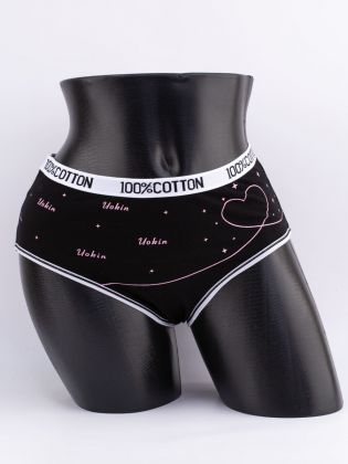 Слипы с принтом "сердечки" и эластичным поясом с надписью "100% COTTON" - фото 1