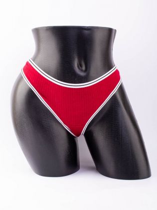 Стринги  в рубчик с белым поясом и черной полоской  - фото 1